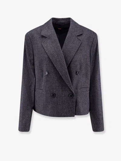 Hugo Boss Boss Women Double-breasted Wool Blend Blazer In Animal Print