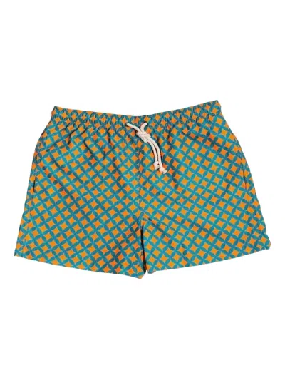 Gassa D Amante Amalfi Geometric Print Swim Shorts In Green