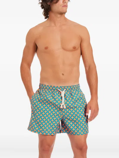 Gassa D Amante Amalfi Geometric Print Swim Shorts In Green