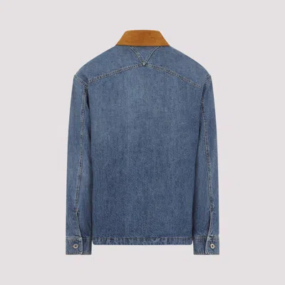 Bottega Veneta Men Blue Jacket With Suede Collar And Logo Patch In Denim Man