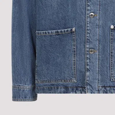 Bottega Veneta Men Blue Jacket With Suede Collar And Logo Patch In Denim Man