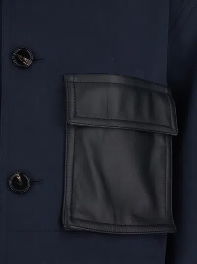 Bottega Veneta Women Blue Jacket With Classic Collar And Two Front Leather Patch Pockets In Cotton A In Animal Print