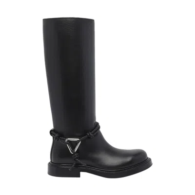 Bottega Veneta Knee High Boot Braided Strap Detail In Black