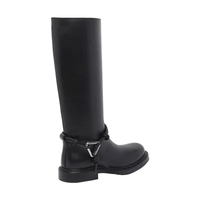 Bottega Veneta Knee High Boot Braided Strap Detail In Black