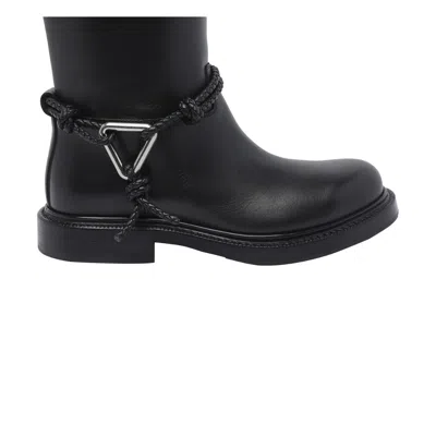 Bottega Veneta Knee High Boot Braided Strap Detail In Black