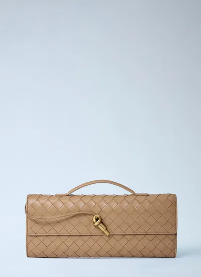 Bottega Veneta Womens Biscuit-m Brass Andiamo Intrecciato Leather Clutch Bag In Brown