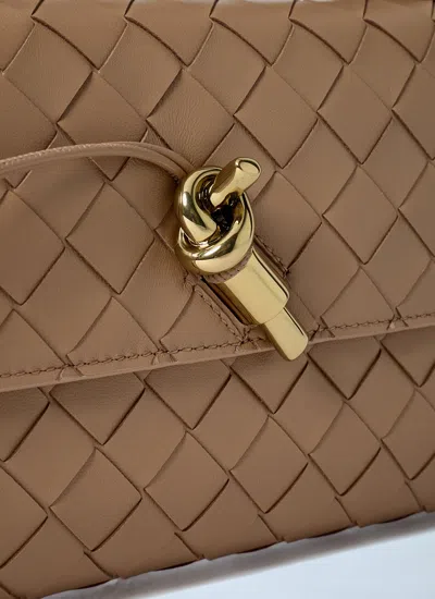 Bottega Veneta Womens Biscuit-m Brass Andiamo Intrecciato Leather Clutch Bag In Brown