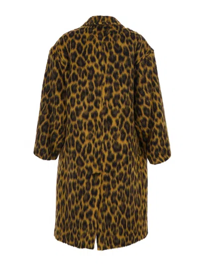 Bottega Veneta Women Multicolor Single-breasted Coat With Notched Revers And All-over Leopard Print  In Multi