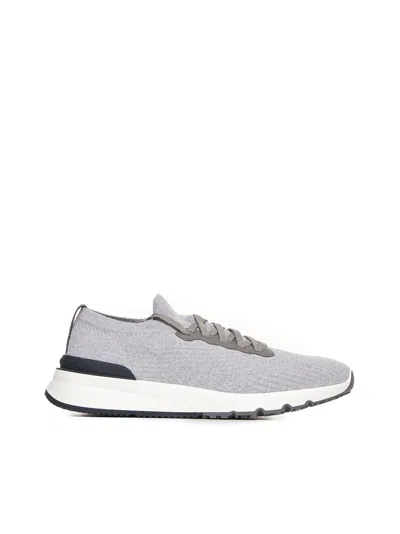 Brunello Cucinelli Breathable Low-profile Knitted Sneakers With Secure Lace-up Design In Gray