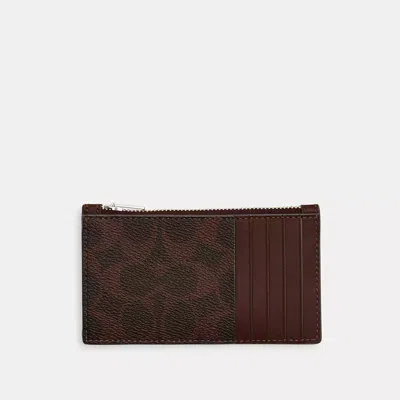 Coach Zip Card Case In Signature Canvas In Brown