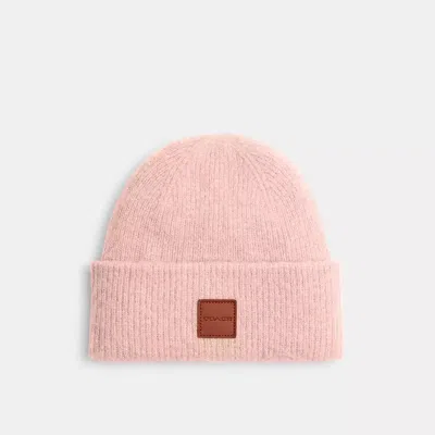 Coach Knit Beanie With Leather Patch In Orange