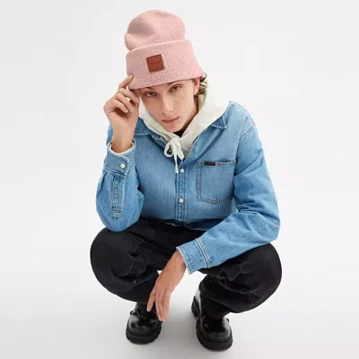 Coach Knit Beanie With Leather Patch In Orange