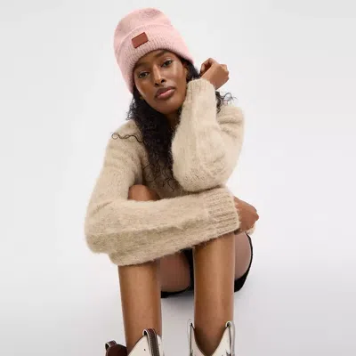 Coach Knit Beanie With Leather Patch In Orange