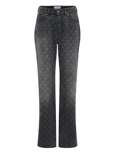 Marine Serre Moon Laser Grey Wash Denim Straight Jeans In Black