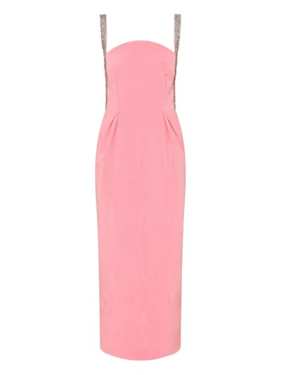 Rebecca Vallance Amaro Crystal-embellished Pleated Taffeta Midi Dress In Pink