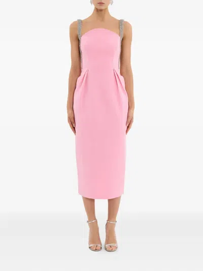 Rebecca Vallance Amaro Crystal-embellished Pleated Taffeta Midi Dress In Pink