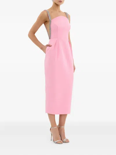 Rebecca Vallance Amaro Crystal-embellished Pleated Taffeta Midi Dress In Pink