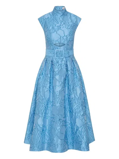 Rebecca Vallance Aegir Belted Jacquard Midi Dress In Blue