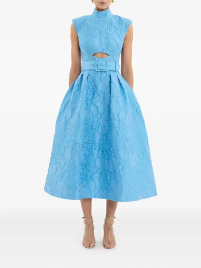Rebecca Vallance Aegir Belted Jacquard Midi Dress In Blue