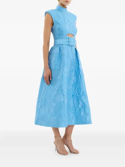 Rebecca Vallance Aegir Belted Jacquard Midi Dress In Blue