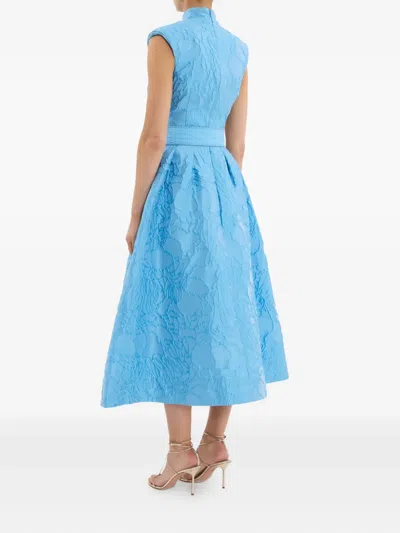 Rebecca Vallance Aegir Belted Jacquard Midi Dress In Blue