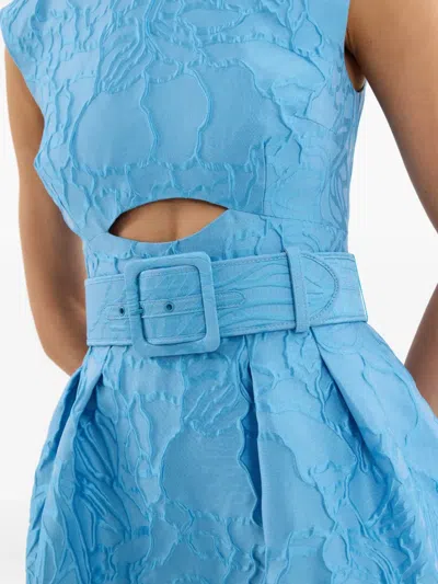 Rebecca Vallance Aegir Belted Jacquard Midi Dress In Blue