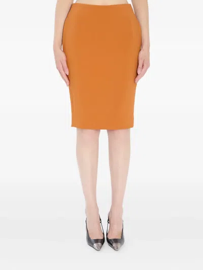 Saint Laurent Satin Pencil Skirt Slim Fit Design In Orange