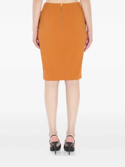Saint Laurent Satin Pencil Skirt Slim Fit Design In Orange