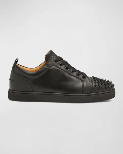 Christian Louboutin Louis Junior Spikes Cap-toe Leather Sneakers In Black