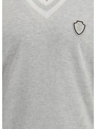 Brunello Cucinelli Men Logo Patch Vest In Gray