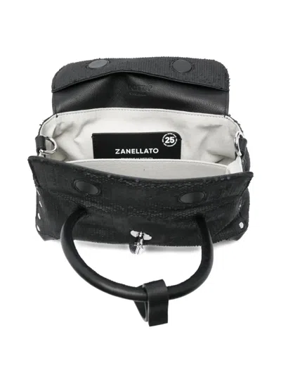 Zanellato Structured Black Hammered Leather Bag With Twist Lock Closure In Black