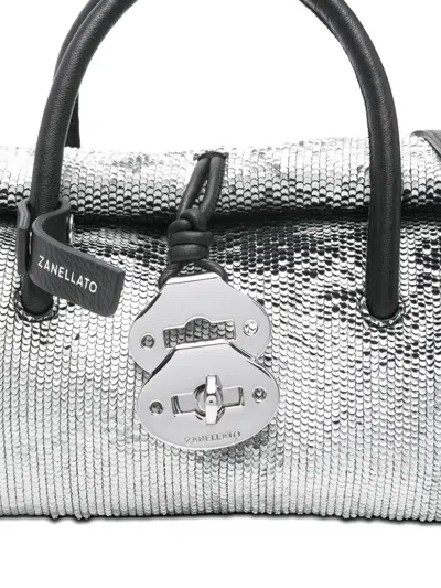 Zanellato Compact Silver-toned Shoulder Bag With Top Handle In Silver