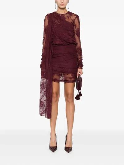 The Andamane Lace-panel Draped Dress In Burgundy