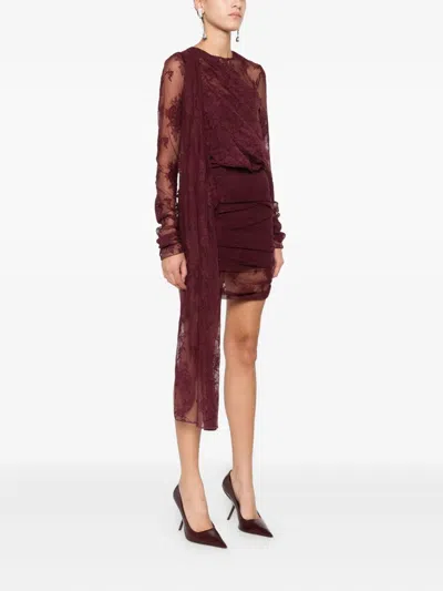 The Andamane Lace-panel Draped Dress In Burgundy