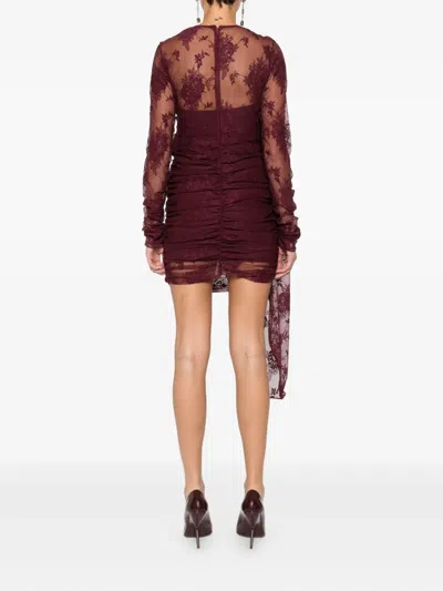 The Andamane Lace-panel Draped Dress In Burgundy