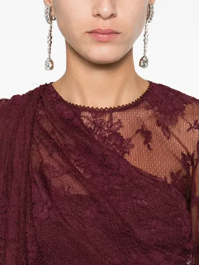 The Andamane Lace-panel Draped Dress In Burgundy