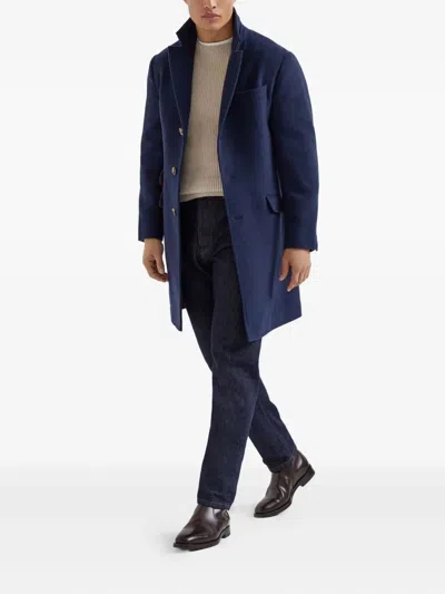 Brunello Cucinelli Men Water-resistant Coat In Blue
