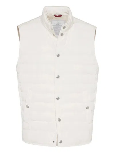 Brunello Cucinelli Men Water-resistant Microfiber Lightweight Down Vest In White