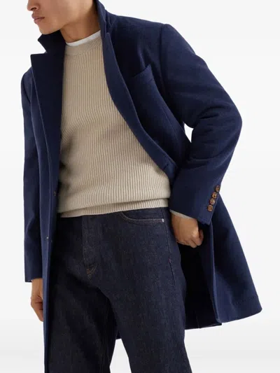 Brunello Cucinelli Men Water-resistant Coat In Blue