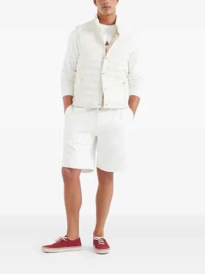 Brunello Cucinelli Men Water-resistant Microfiber Lightweight Down Vest In White