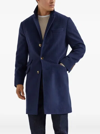 Brunello Cucinelli Men Water-resistant Coat In Blue
