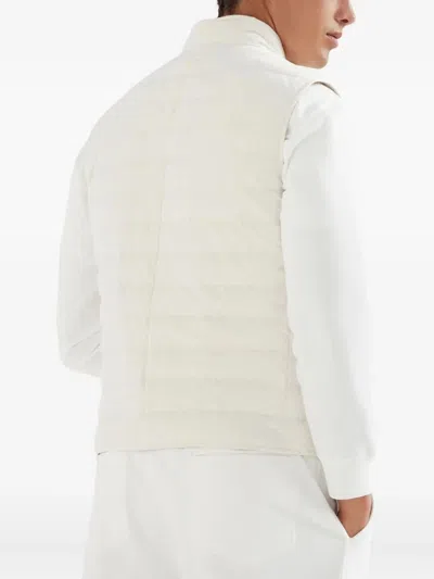 Brunello Cucinelli Men Water-resistant Microfiber Lightweight Down Vest In White