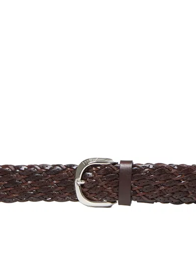 Brunello Cucinelli Men Woven Calfskin Belt In Brown