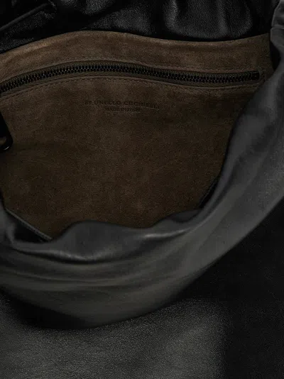 Brunello Cucinelli Leather Shoulder Bag Chain Detail In Black