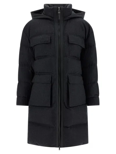 Brunello Cucinelli Shiny Zipper Pull Puffer Jackets Gray In Black