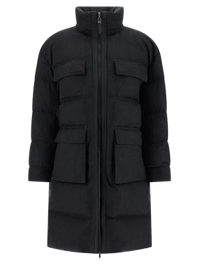 Brunello Cucinelli Shiny Zipper Pull Puffer Jackets Gray In Black