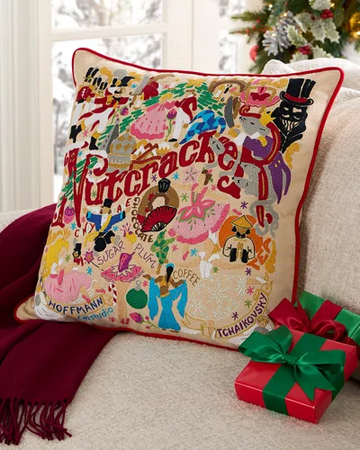 Catstudio The Nutcracker Hand-embroidered Pillow, 20" Square In Multi