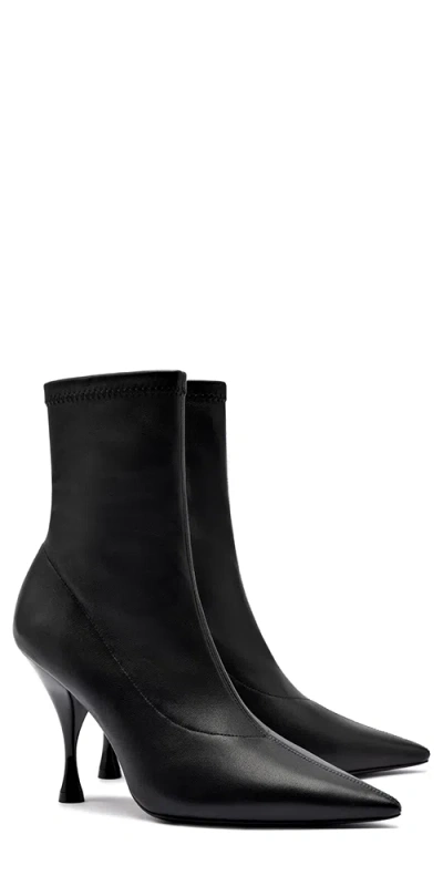 Larroude Mini Georgia Boot Black Stretch Leather In Black
