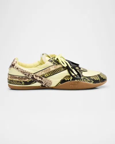 Miu Miu Gymnasium Technical Fabric And Python-print Ayers Leather Sneakers In Multi