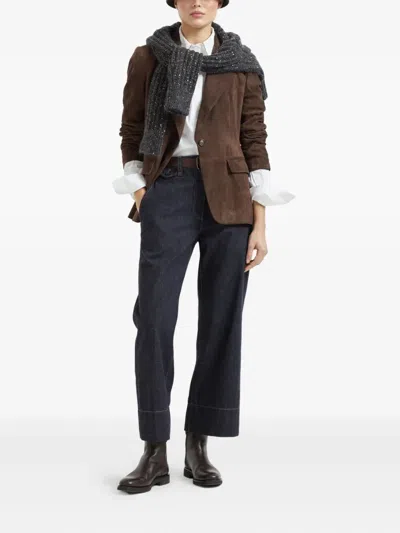 Brunello Cucinelli Women Denim Sartorial Square Trousers With Monili In Multi